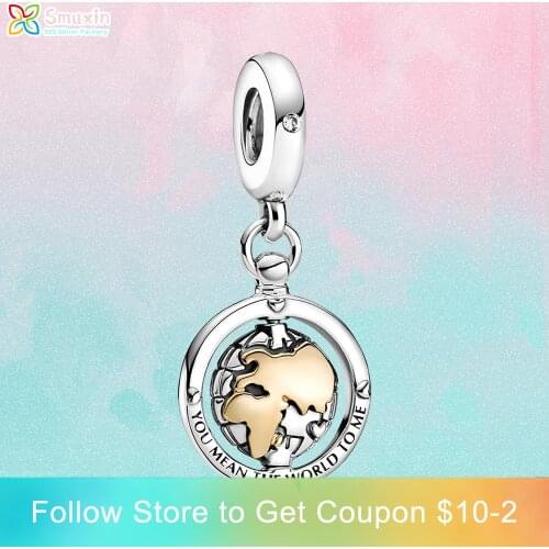 Smuxin 925 Sterling Silver Beads Spinning World Dangle Charm fit Original Pandora Bracelets for Women Jewelry Making Gift