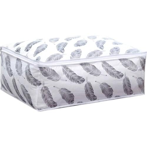 Quilt Storage Bag Feather Print Home Clothes Quilt Pillow Blanket Storage Bag Travel Luggage Organizer Bag Bed Organizer 60XX