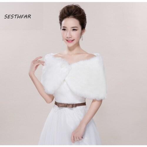 Bridal Cape Winter Wedding Jacket Fur Bolero New Bolero Women Faux Fur Stoles Long Sleeve High Quality Fur Bolero Coat PJ01