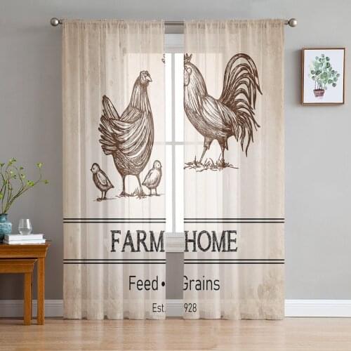 Farm Animal Chicken Retro Tulle Sheer Window Curtains for Living Room Kitchen Children Bedroom Voile Hanging Curtain