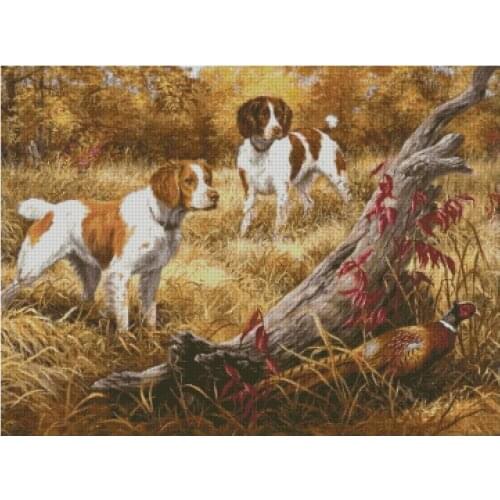 In the woods Pheasant and Dog Cross Stitch Kits Needlework 14CT Unprinted SewingEmbroidery Top Quality DIY Handmade Decoration