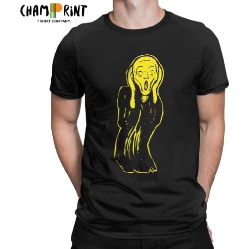 Fun The Minimized Scream T-Shirts for Men O Neck Pure Cotton T Shirts Edvard Munch Short Sleeve Tee Shirt Printed Clothes