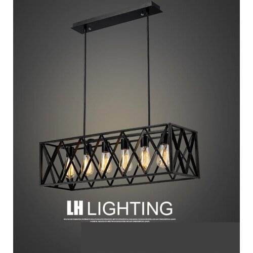 2021 Vintage hanging light Iron Frame Box Rectangle chandelier American industrial chandelier simple personality living room