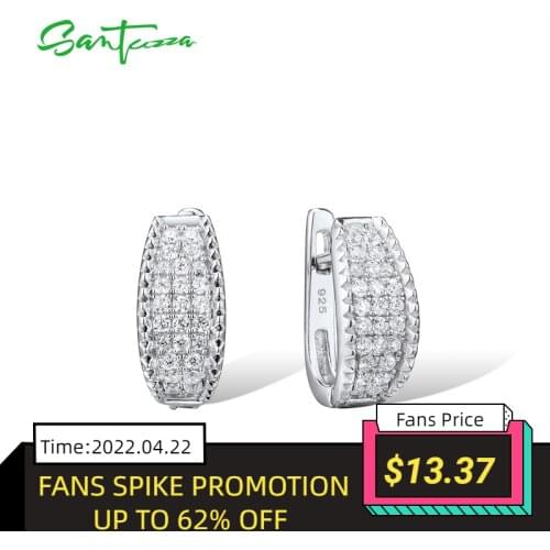 SANTUZZA 925 Sterling Silver Earrings For Women White Cubic Zirconia Stud Earrings Classics Gifts Trendy Party Fine Jewelry