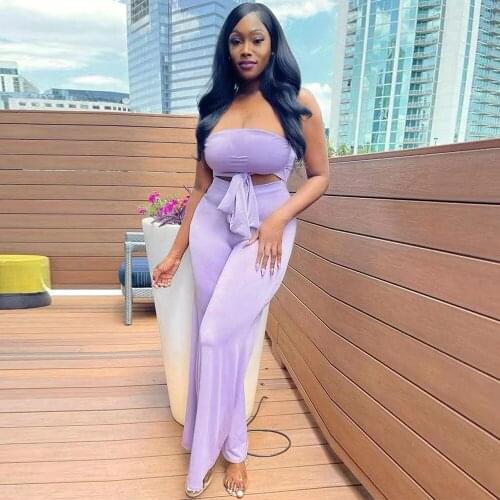 Red/blue/purple Bow Tie Rompers Womens Jumpsuit Off The Shoulder Sleeveless Wide Leg Overalls Elegant Waist Band Cut Out Outfit