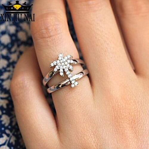Ropical Island Vacation Style S925anillos Silver Coconut Tree Ring Female Simple European And American Diamond Jewelry Ring