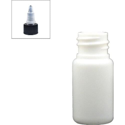 10ml empty glue plastic bottle , white pe bottle with black Twist Top Caps, pointed mouth top cap X 10