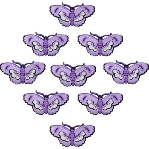 10pcs Lavender Butterfly patches insect badges for clothing iron embroidered patch applique iron on patches sewing accessories