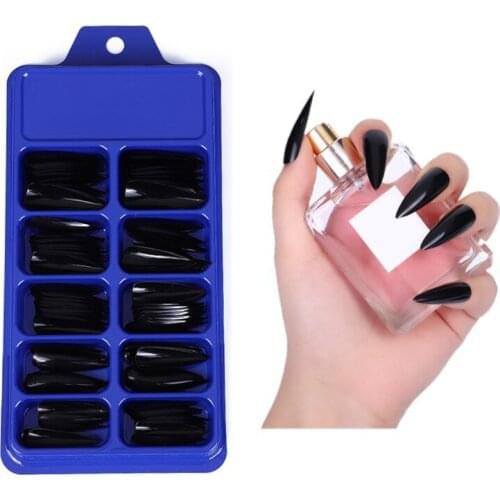 100 Pcs /Set False Nail Tips Matte Full Cover Long Ballet False Nail Art Manicure Candy Color Nail Art Fake Sharp Nails Long