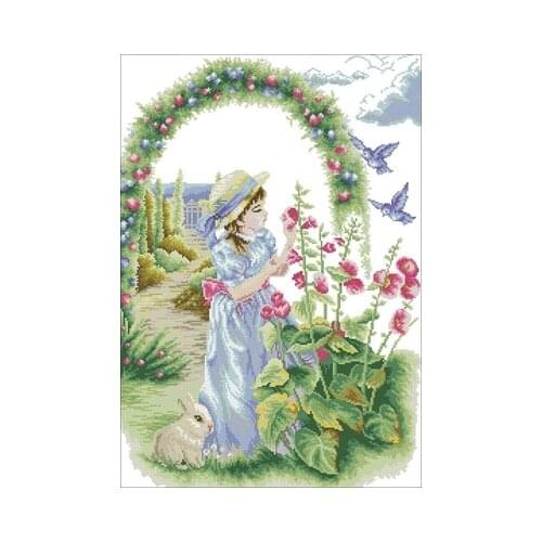 110802 Garden Girl-14ct Needlework,For Embroidery,DIY 14CT Unprinted Arts Cross stitch kits Set Cross-Stitching Home Decor