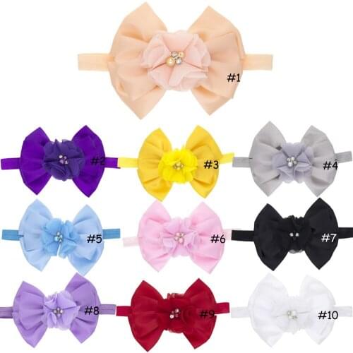 20 PCS, 5 inch Silk Ribbon Bow And Small Chiffon Flower Headband, Baby Shower Gift Girls Hair Accessories
