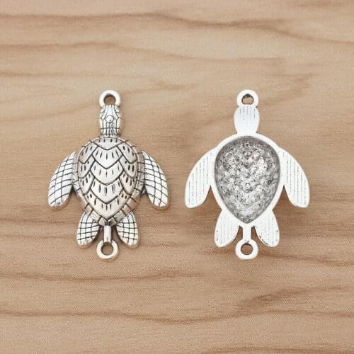 20 Pieces Turtle Tortoise Connectors Charms Antique Silver Color Pendants for DIY Bracelet Necklace Jewelry Making 30x21mm