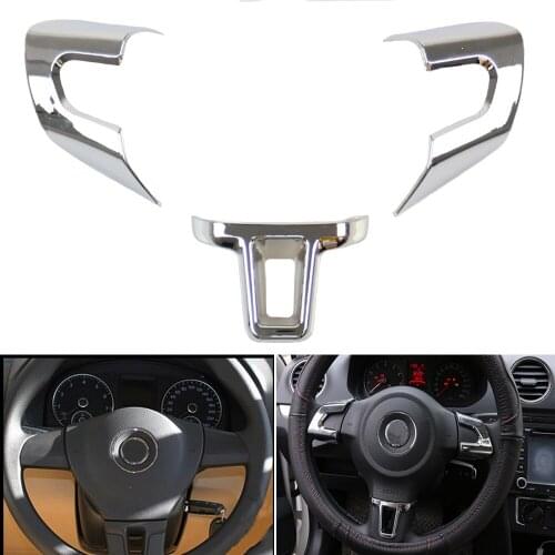 3pcs Car ABS Chrome steeling wheel cover sequins sticker trim Fit for Volkswagen Golf 6 MK6 Polo Jetta MK5 Sagitar Caddy 2009-15