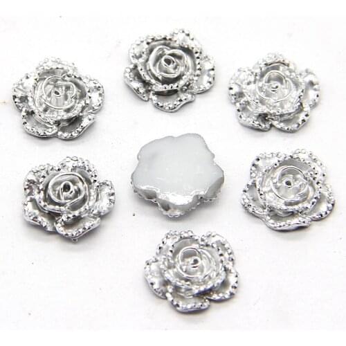 40pcs 11x11mm Silver Rose Flower Flatback Kawaii Flat Back Resin Cabochon DIY Craft Wedding Decoration Embellishment