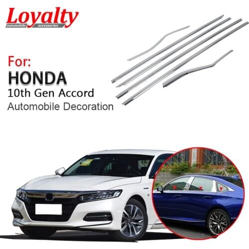 Loyalty for Honda 10th Gen Accord 2018 2019 Window Bright Sequin Moulding Trim Frame Silver 6pcs Car Accessories