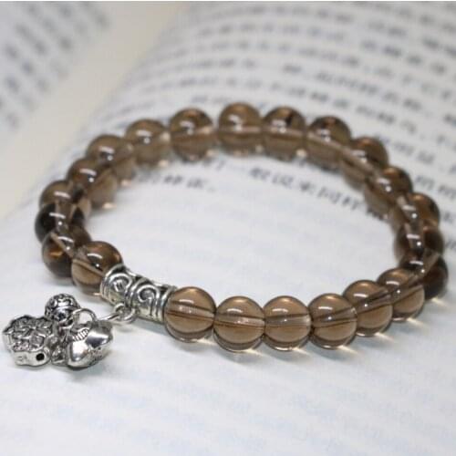 8mm electroplated gray crystal original design top quality bracelet round beads party charms best gift diy jewelry 7.5inch B2157