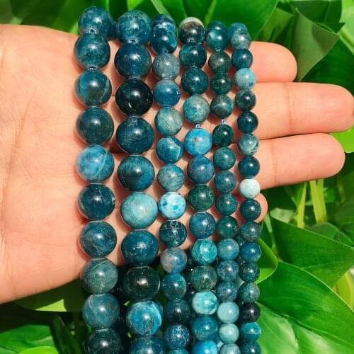 A+ Natural Blue Apatite Gem Stone Beads Smooth Round Loose Beads 15'' 6/8/10mm For Jewelry Making DIY Bracelet Pendant Necklace