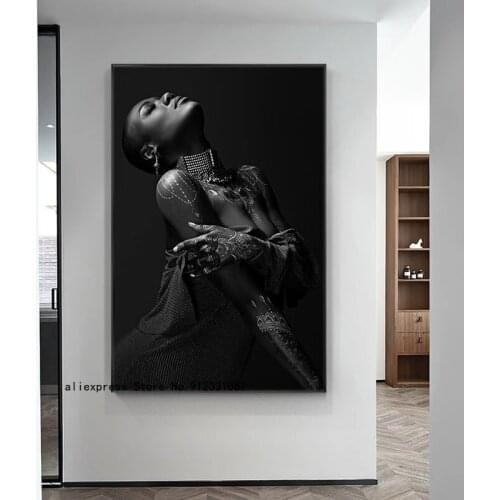 African Black Woman Nude Canvas Painting Poster and Print Scandinavian Wall of Living Room Home Decoration Art Photo Frameless