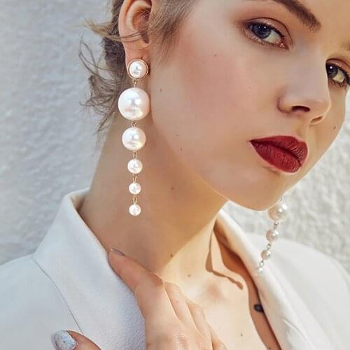 ALIUTOM Korean Geometric Drop Earring for Women White Round Light Imitation Pearl Long Earrings Jewelry Fashion Hoops 2020 Gifts