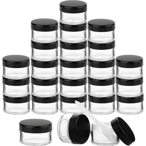 Freeship 24pcs 20g Refillable Empty Plastic Clear Container Jars with black Screw Cap Lid Storage Container for Lip Balms, Cream
