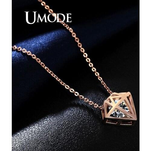 UMODE Brand Hollow Geometric Necklaces Cubic Zirconia Pendant Necklaces For Women Rose Gold Color Luxury Jewelry Gifts UN0115A