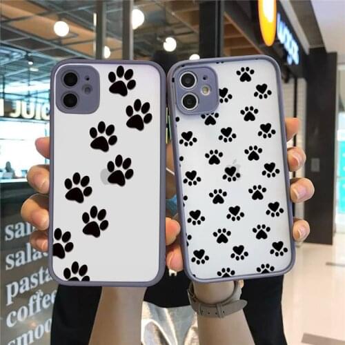 Cat Dog Paw Animal luxury shell Phone Cases funda matte transparent For iphone 7 8 11 12 plus mini x xs xr pro max cover