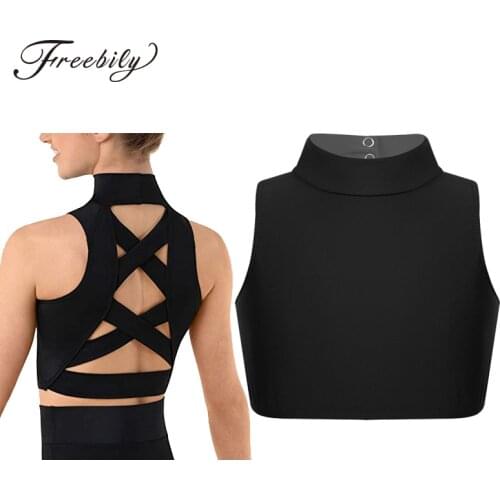Kids Girls Tank Top for Dance Ballet Crop Top Sleeveless Mock Neck Criss Cross Back Tanks Bra Tops for Ballet Dance Sports Bras
