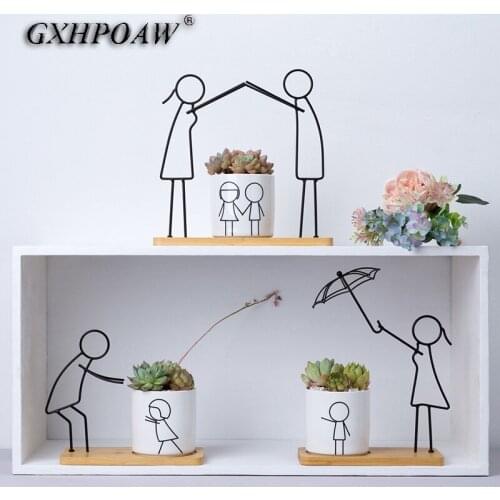 Home Fine Flowerpot Ornaments Simple Abstract Parent-child Series Succulent Green Iron Ceramic Flower Pots Set Home Decoration