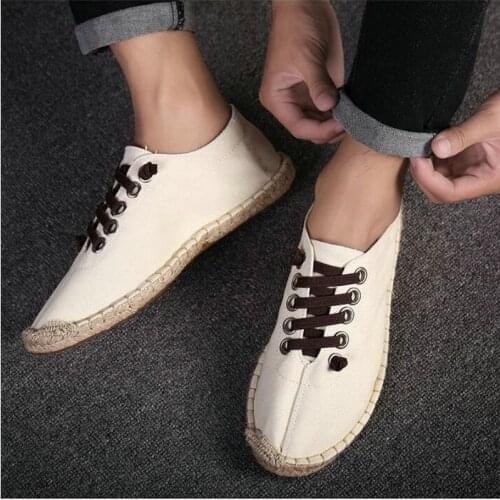 Solid Hemp Mens Shoes Summer Espadrilles Men Canvas Shoes Men Breathable Mens Loafers Slip Moccasins Zapatilla Lazy A21-21