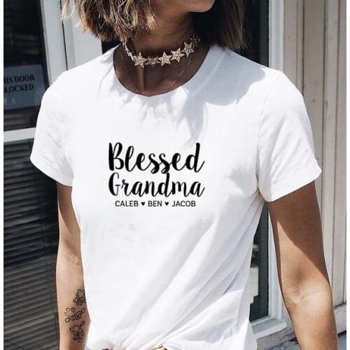 BLESSED GRANDMA Printed T Shirt Women Harajuku Cotton Funny T Shirt Women Tops Vintage Tee Shirt O-neck T-shirt Femme