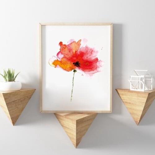 Watercolor Red Poppy Flower Canvas Art Print Picture , Beautiful Floral Canvas Painting Poster Home Room Wall Decor