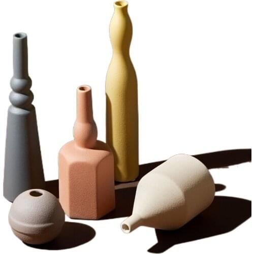 Flower Vase Nordic Modern Morandi Color Ceramic Vase Flower Pot Flower Arrangement Creative Living Room TV Cabinet Desktop Decor