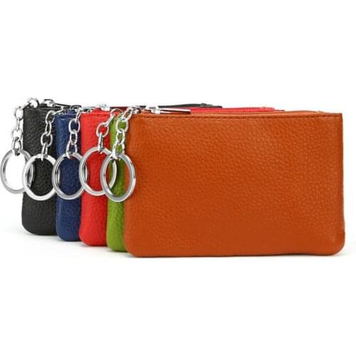 Genuine Leather Wallet for Women and Men Coin Purse Mini Keychains Small Real Wallets with Key Ring Top Quality