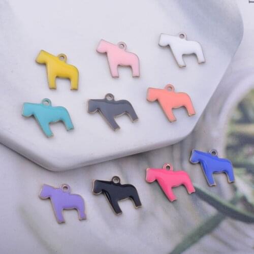 30pcs 13*10mm Copper Both Side Enamelled horse Charms Animal Pendant No Fade