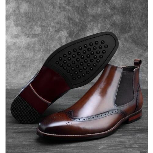 Fashion Black / Tan Chelsea Boots Mens Ankle Boots Genuine Leather Dress Boots Social Shoes Male Business Shoes