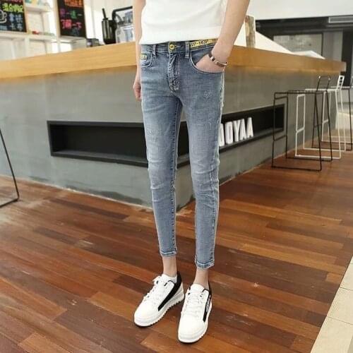 Fashion 2021 skinny jeans men Ripped denim trousers mens students trendy brand Slim feet wild summer thin pencil pants