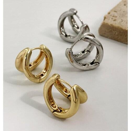 Monlansher Stereoscopic Double line Geometric Hoop Earrings Gold Silver Color Metal Earrings Classy Earrings Jewelry for Women