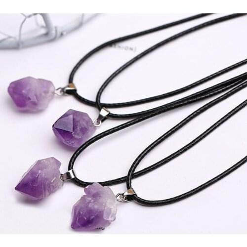 Irregular Crystal Stone Pendant Necklace Creative Energy Stone Necklace Clavicle Necklace Purple Crystal Pendant Necklace