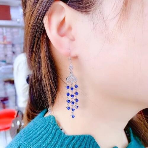 The latest design, 925 pure silver Natural Sapphire Earrings, tassel, luxury and exquisite, high-end jewelry earrings