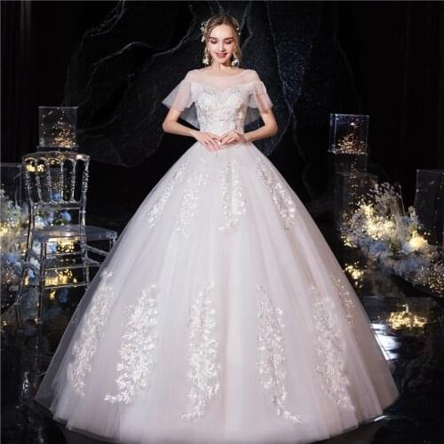 New Embroidery Elegant Wedding Dress O-Neck Empire Short Sleeves White Plus Size Wedding Gowns For Women Vestidos De Novia G161
