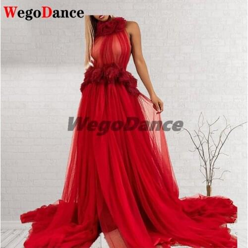 New Red Flowers See Through Dress Birthday Celebrate Dress Evening Bar Singer Show Stage Outfit Dance Long Dress
