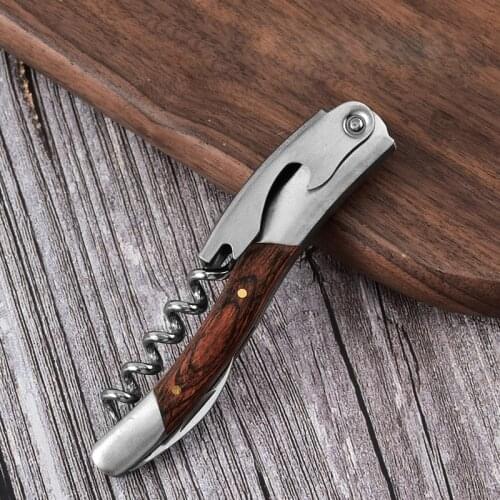 Wine Bottle Openers Portable Wine Opener Wood Handle Stainless Steel Folding Knife Corkscrew Jar Bar Beer Kitchen Utensil 4.25