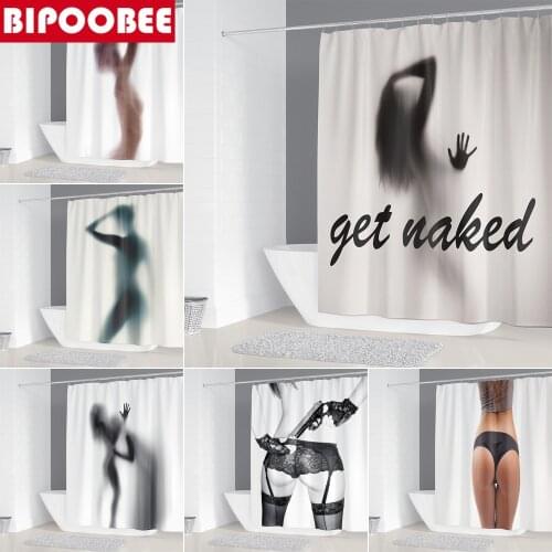 Sexy White Polyester Shower Curtains Creative Eco-friendly Waterproof Bathroom Curtain with Hooks Woman Bath Shadow Series