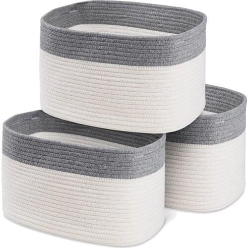 Woven Cotton Rope Basket Set of 3 with Handles,Storage Baskets for Organizing Nursery,Toy,Shelves