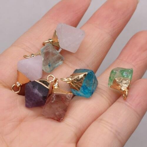 Natural Stone Pendants Gold plate Colorful Rhombic Crystal for Charm Jewelry Making Women Necklace Earring Reiki Heal Gifts