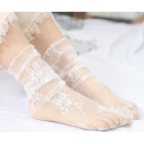 Sexy Lace Mesh Fishnet Socks Mixed Fiber Transparent Stretch Ankle Net Yarn Thin Women Cool Socks