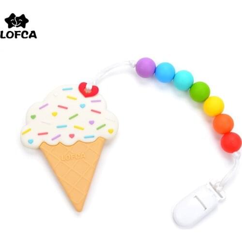 LOFCA Silicone Ice Cream Baby Teething Toys Chew Pacifier Clip BPA Free Food Grade Silicone Accessory DIY Pacifier Chain Making