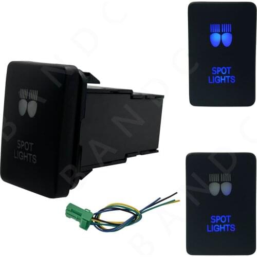 3Amp 12V Blue LED Illuminated Push Switch-SPOT LIGHTS- On/Off for Toyota Prado 150 Series 2010-Current, with Wiring Connector