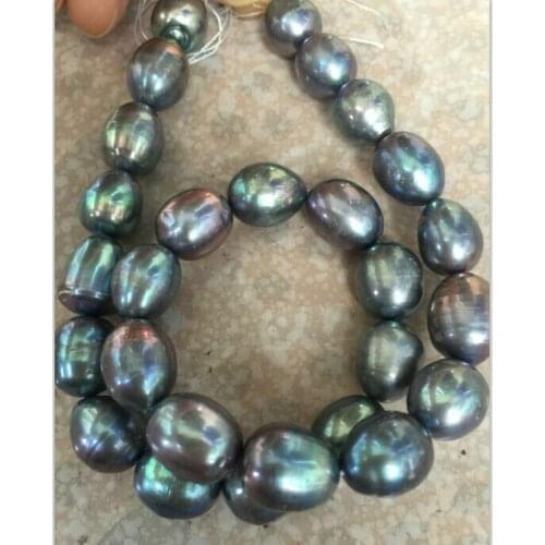 Stnning 10-11mm tahitian baroque black green grey pearl Loose beads 14