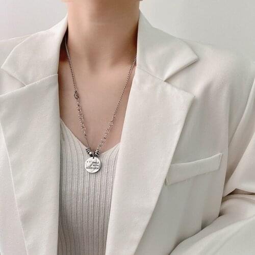 U-Magical Hiphop Circle Geometric Smile Face Pendant Necklace for Women Letter Asymmetry Metal Chunky Chain Necklace Jewellery